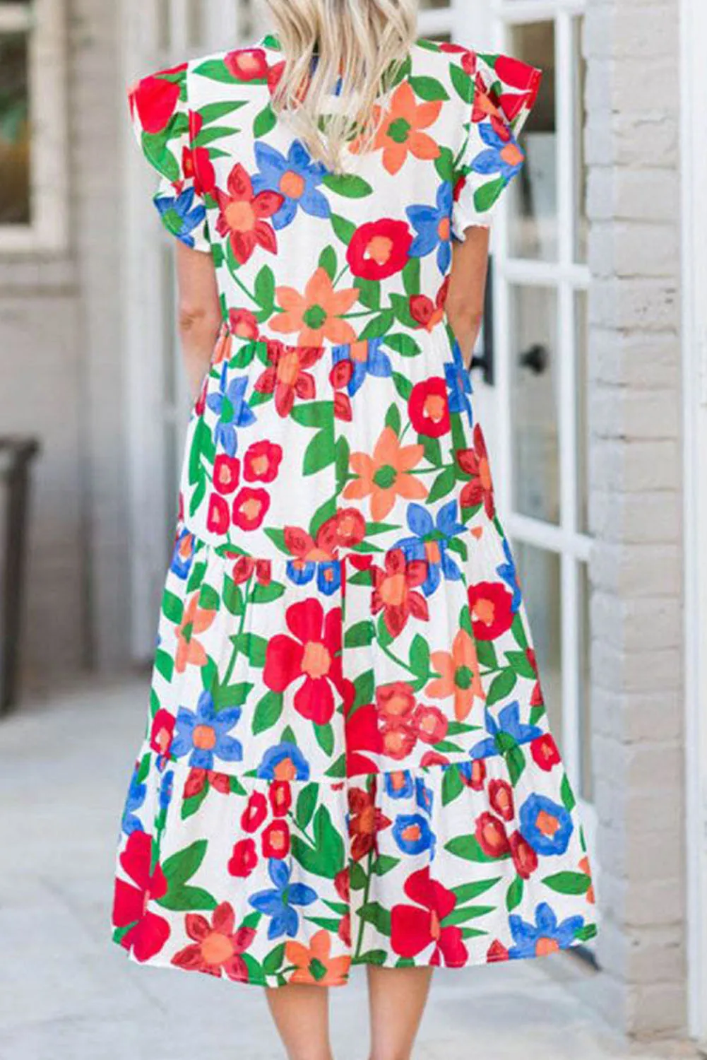 Flower Print Chest Pocket V Neck Blouse