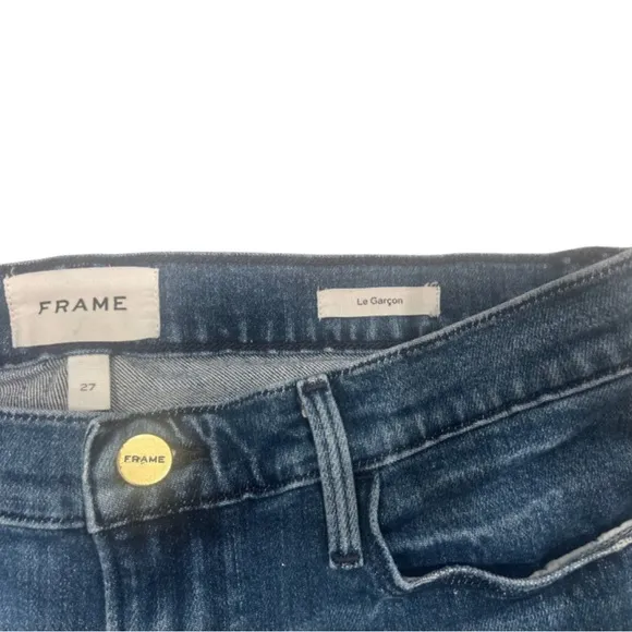 Frame Denim Le Garçon Mid-Rise Skinny Straight Jeans | Size 27 | Rodeo Blue