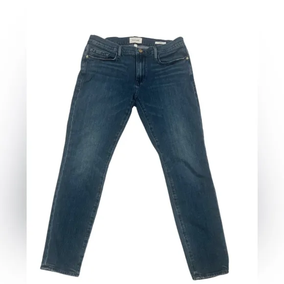 Frame Denim Le Garçon Mid-Rise Skinny Straight Jeans | Size 27 | Rodeo Blue