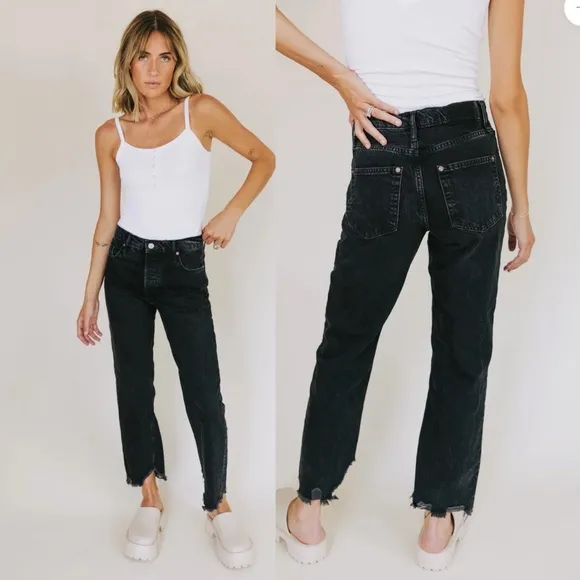 Free People We The Free Black Tapered Baggy High Rise Boyfriend Jeans