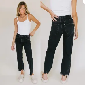 Free People We The Free Black Tapered Baggy High Rise Boyfriend Jeans