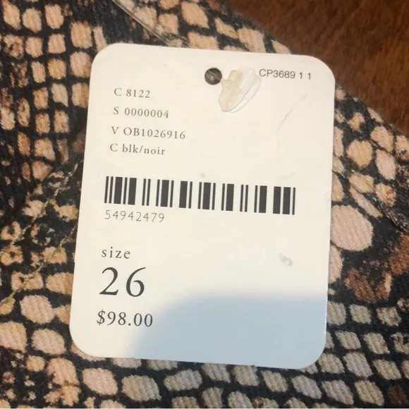 Free People We The Free Snakeskin Print Jeans Size 26 NWT