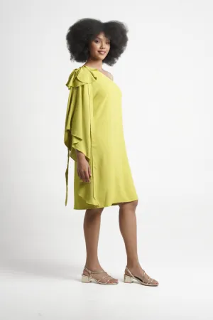 Frida Green One Arm Dress With Flower