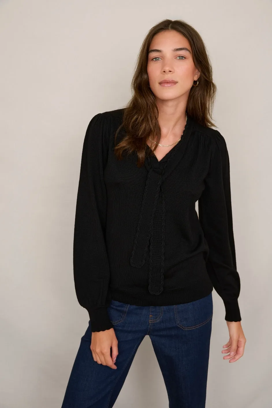 Gigi Tie Neck Jumper - Black
