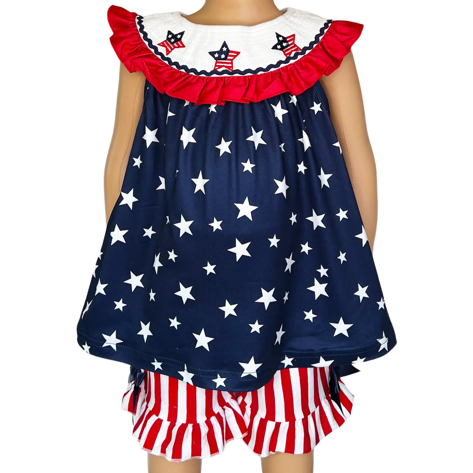 Girls 4th of July Smocked Patriotic Tunic & Shorts Outfit