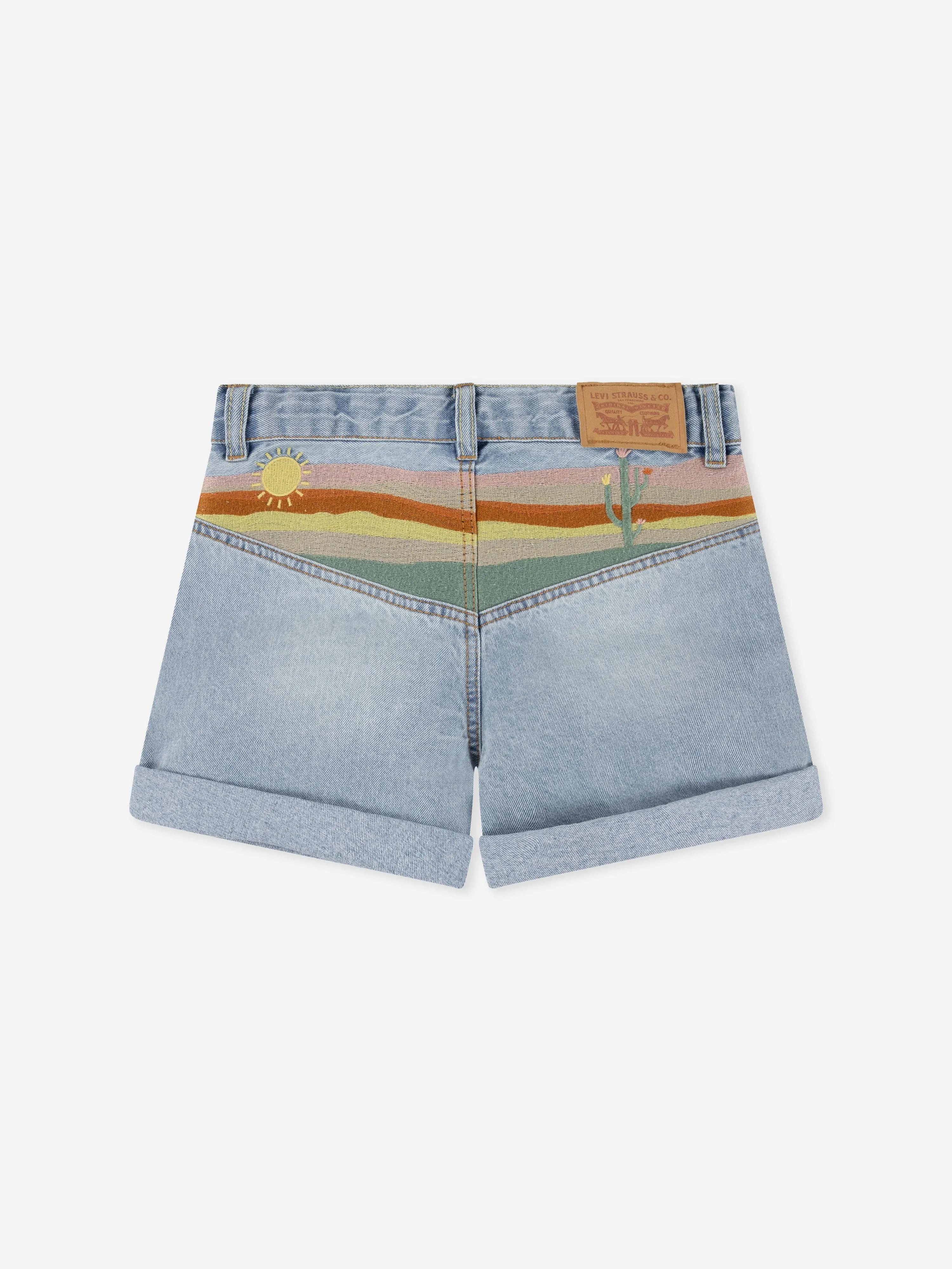 Girls Mini Mom Embroidered Shorts in Blue