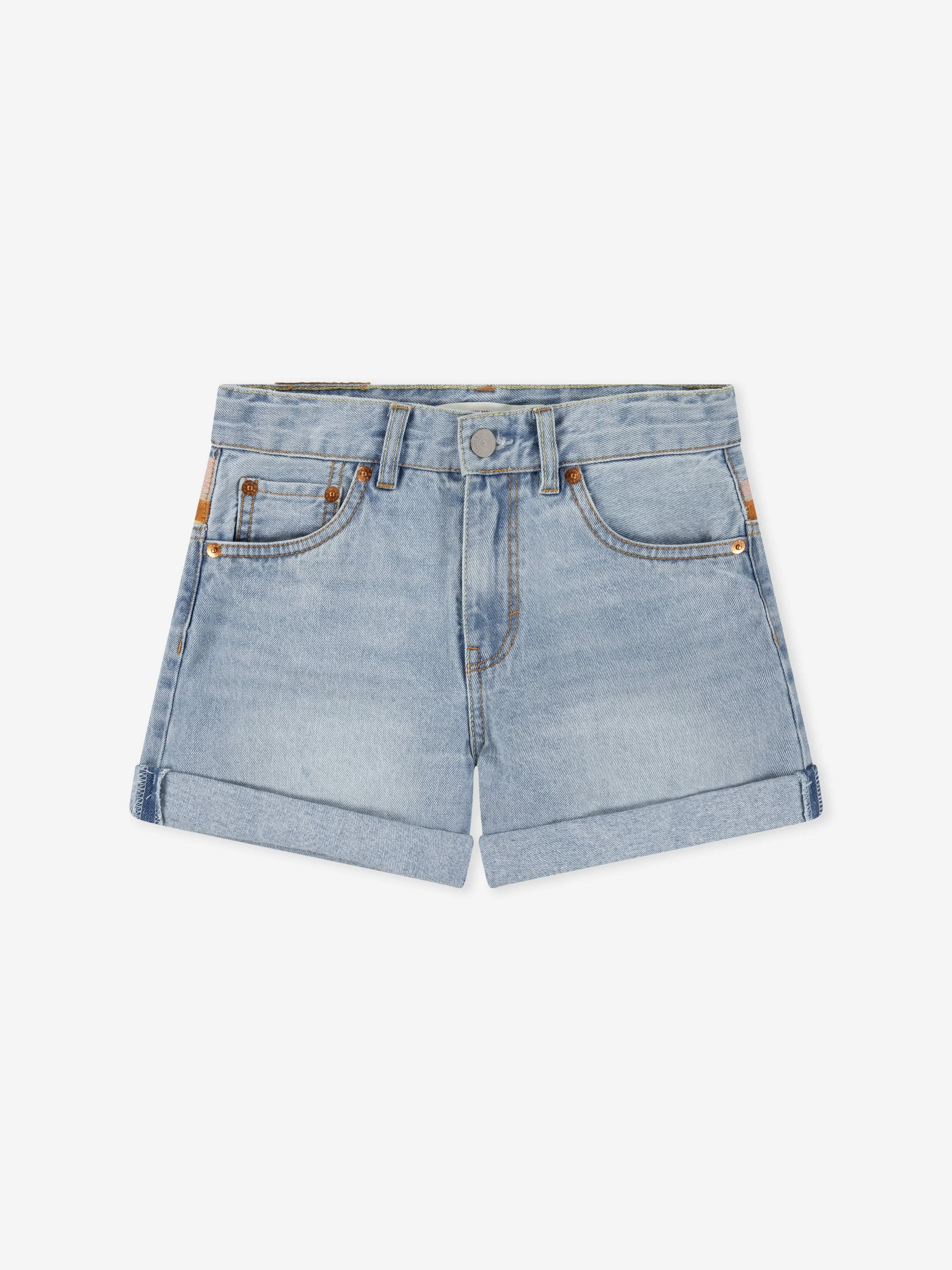 Girls Mini Mom Embroidered Shorts in Blue
