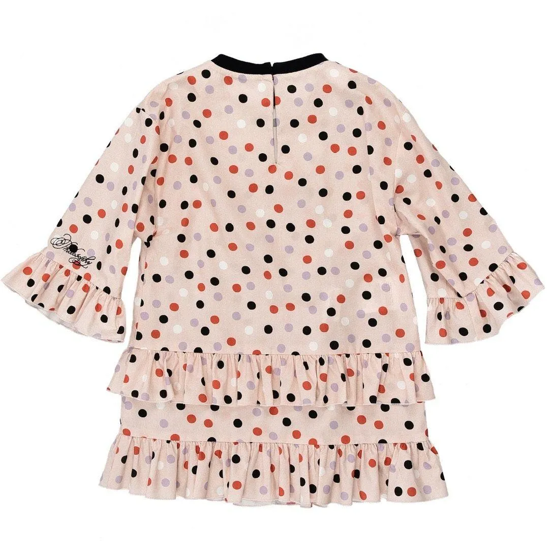 Girls Pink Spotted Frill Dress