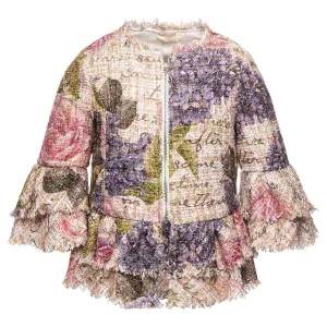Girls Ruffle Flower Print Jacket