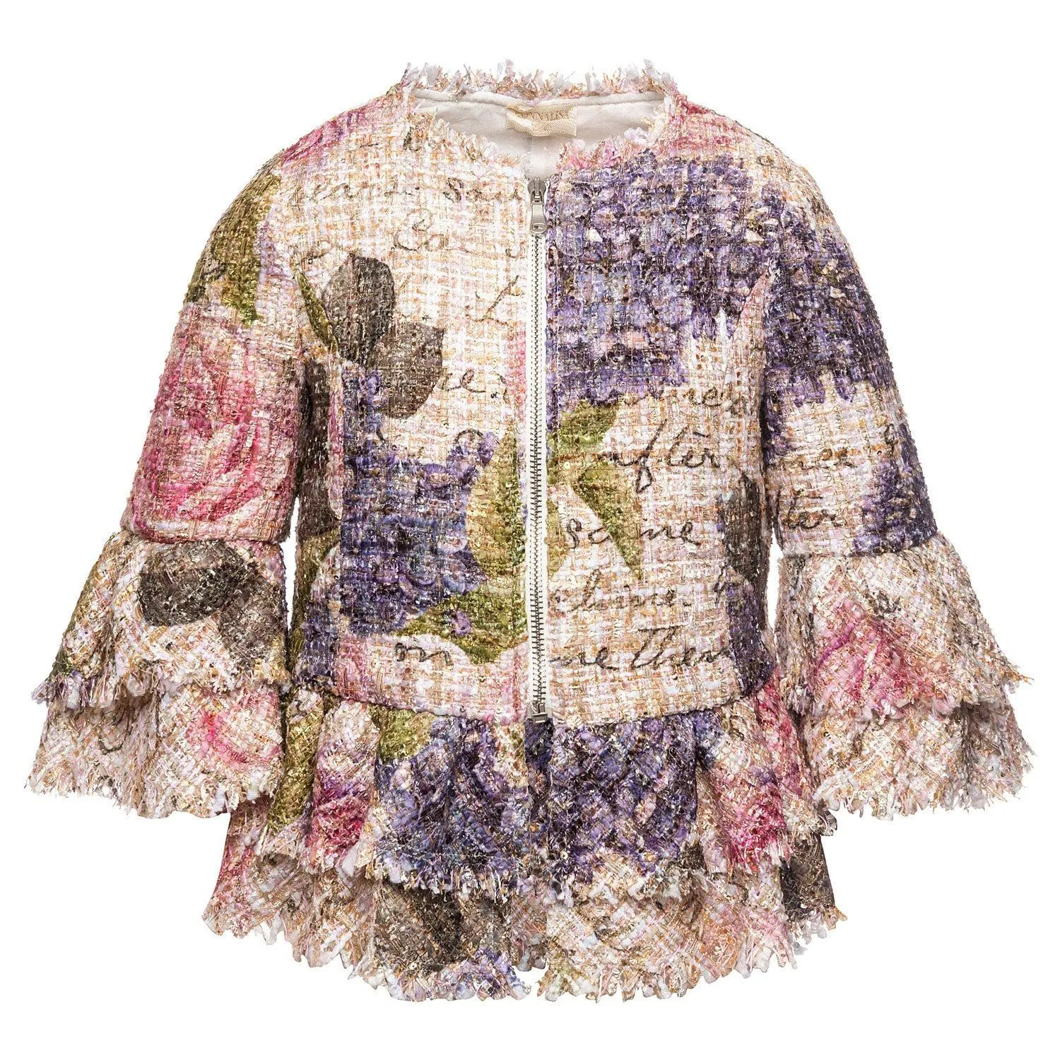 Girls Ruffle Flower Print Jacket