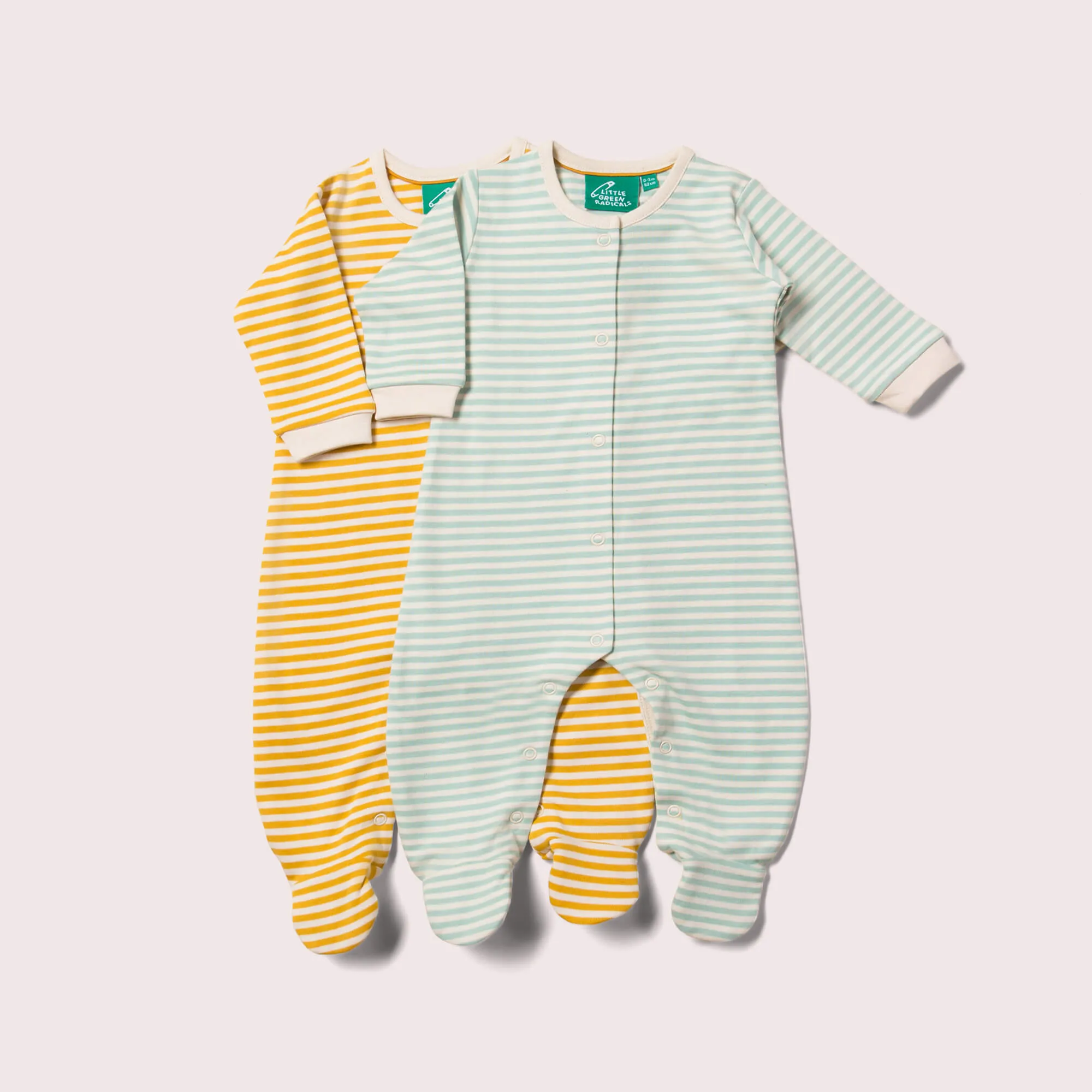 Gold & Green Striped Organic Babygrow Set
