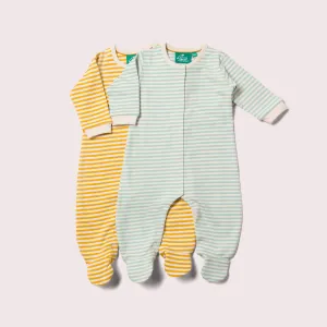 Gold & Green Striped Organic Babygrow Set