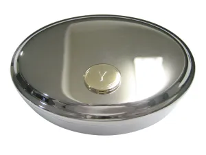 Gold Toned Etched Oval Letter Y Monogram Oval Trinket Jewelry Box