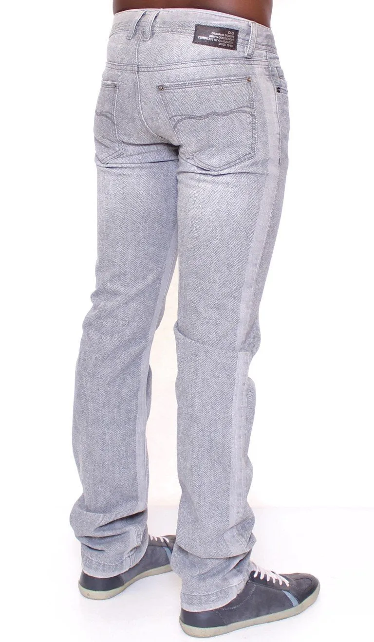 Gray Straight Pattern POWER Logo Jeans