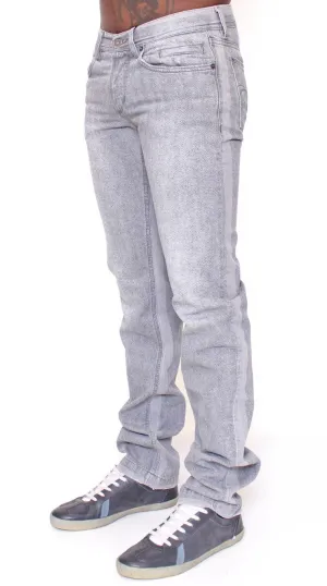 Gray Straight Pattern POWER Logo Jeans