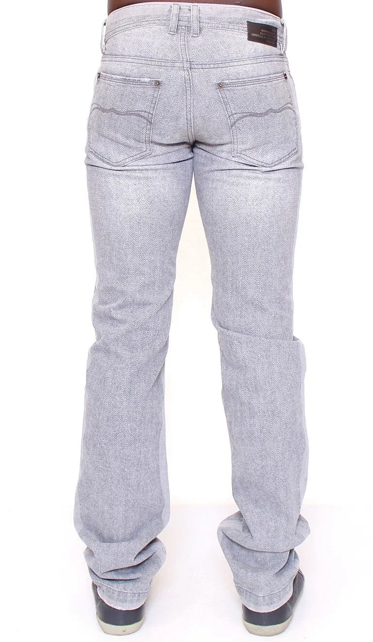 Gray Straight Pattern POWER Logo Jeans