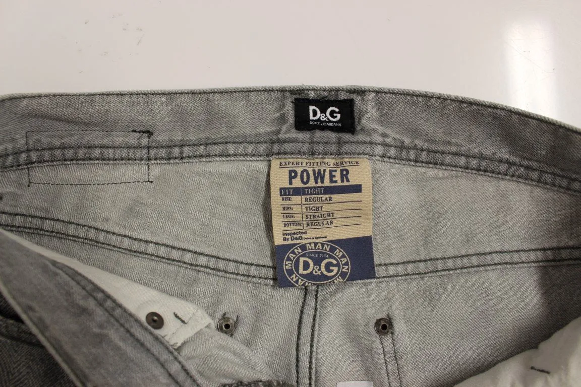 Gray Straight Pattern POWER Logo Jeans