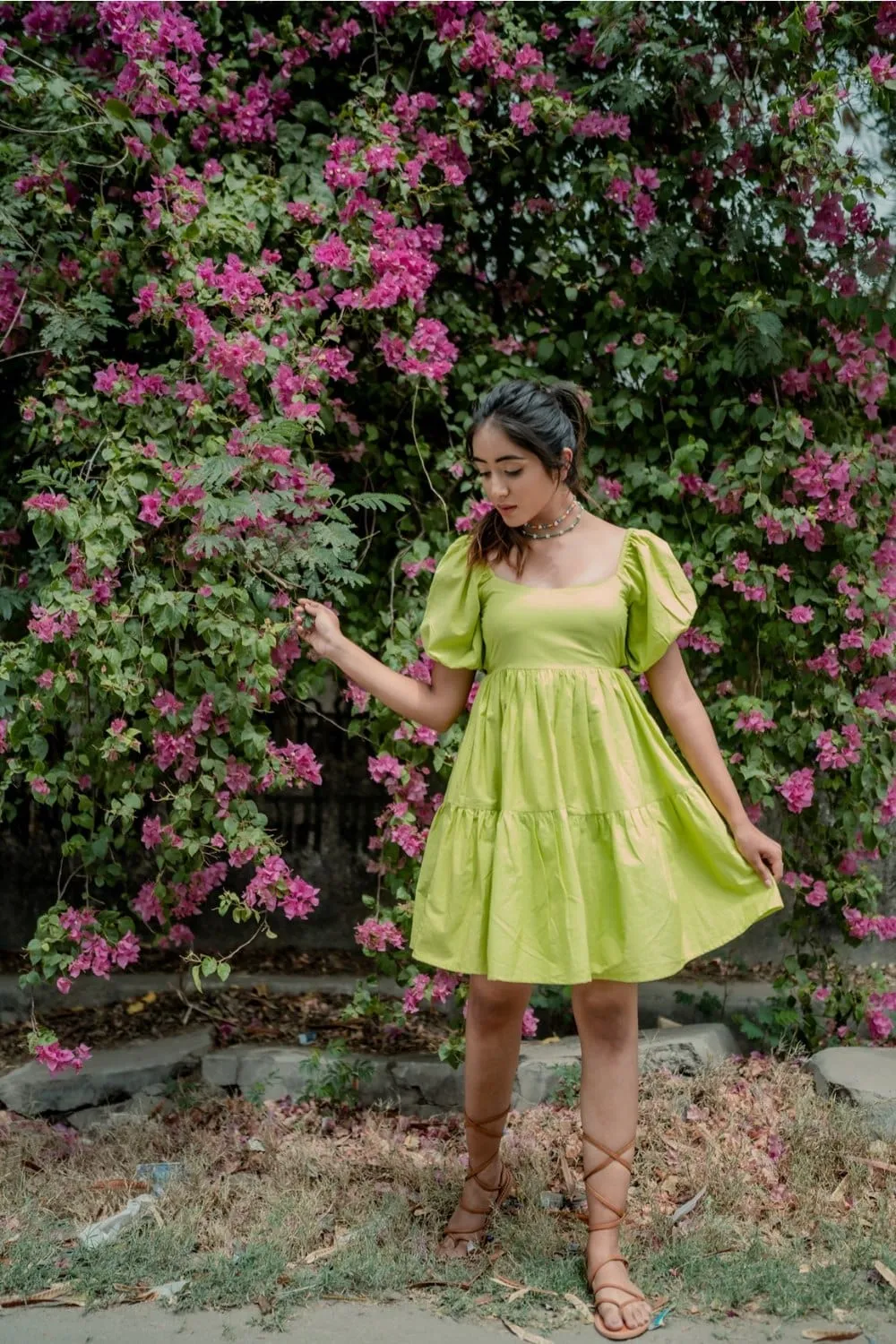 Green Flare to Founce Mini Dress