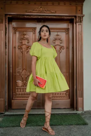 Green Flare to Founce Mini Dress