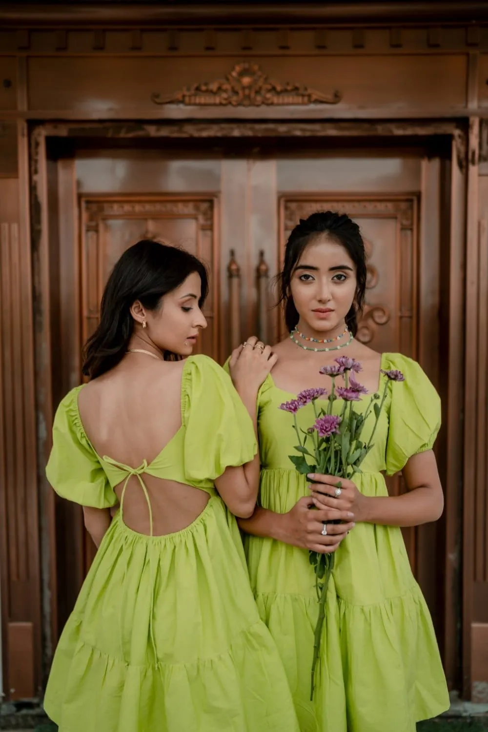 Green Flare to Founce Mini Dress