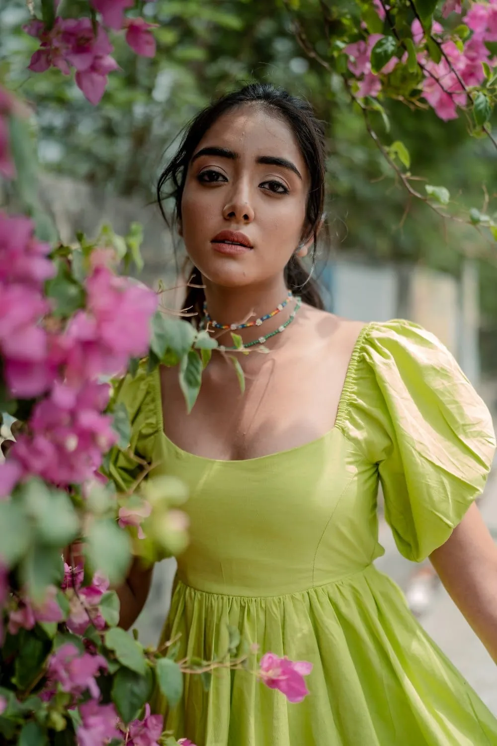 Green Flare to Founce Mini Dress