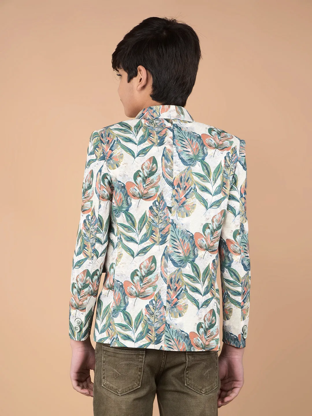 Green Floral Print Single Breasted Blazer