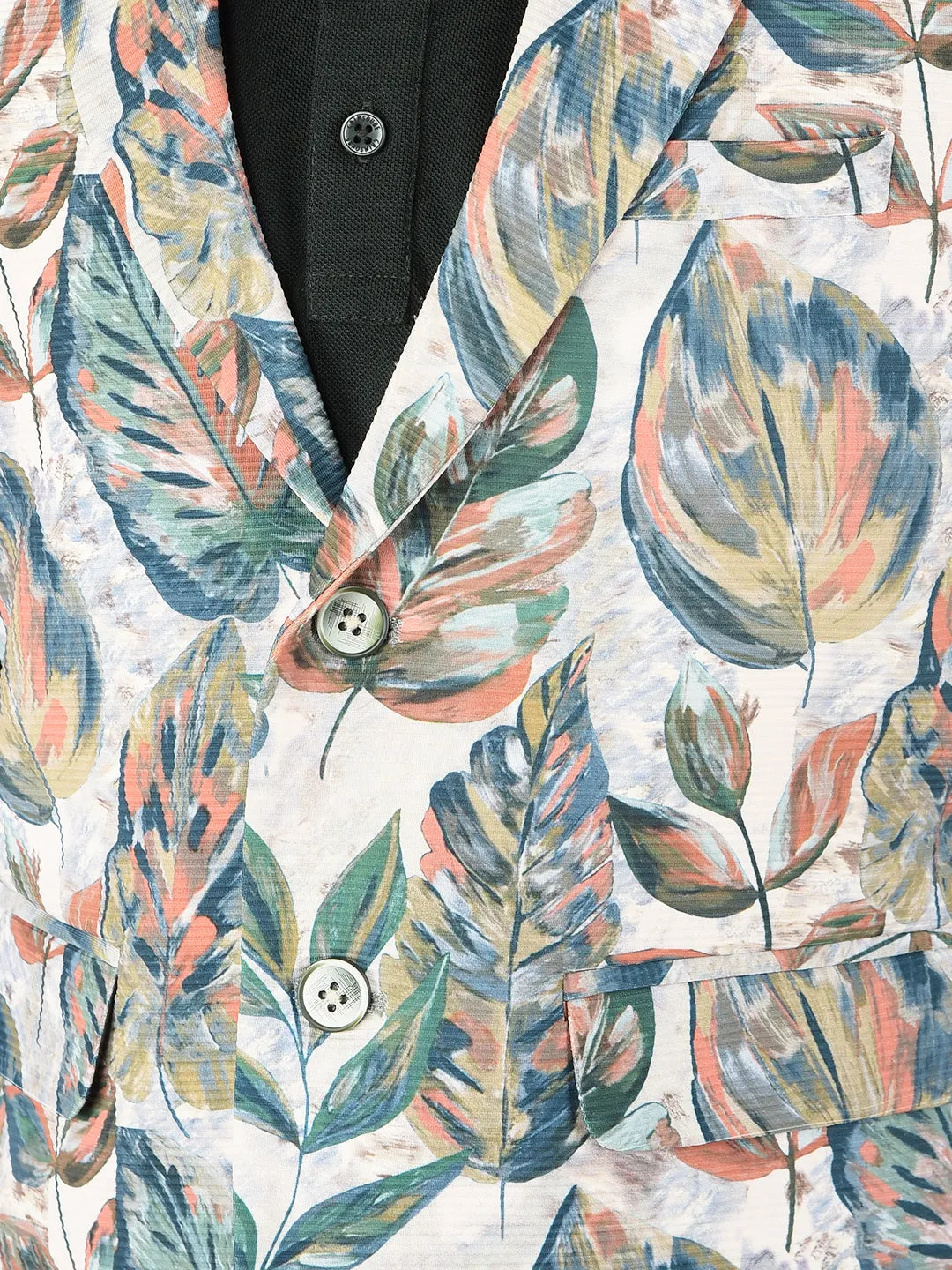 Green Floral Print Single Breasted Blazer