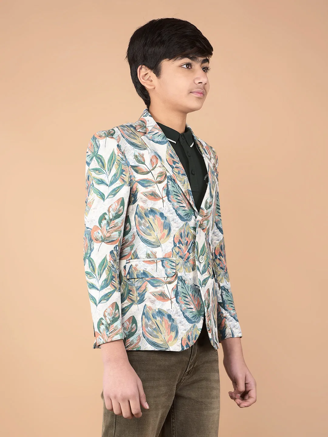 Green Floral Print Single Breasted Blazer
