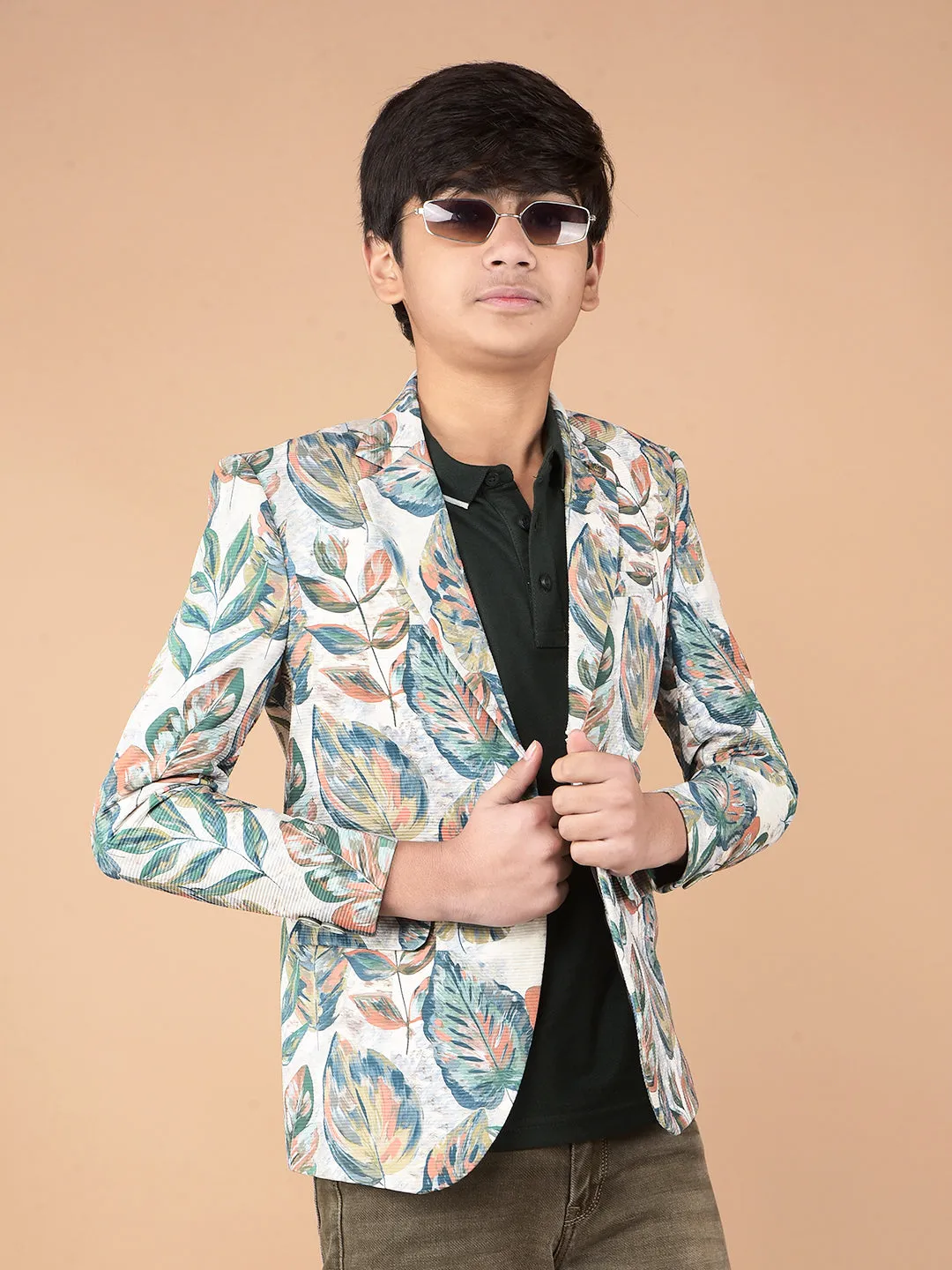 Green Floral Print Single Breasted Blazer