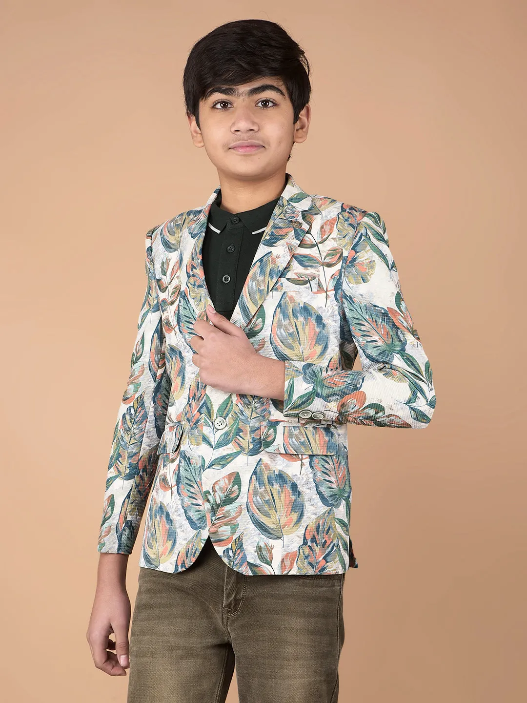Green Floral Print Single Breasted Blazer