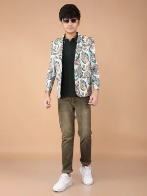 Green Floral Print Single Breasted Blazer