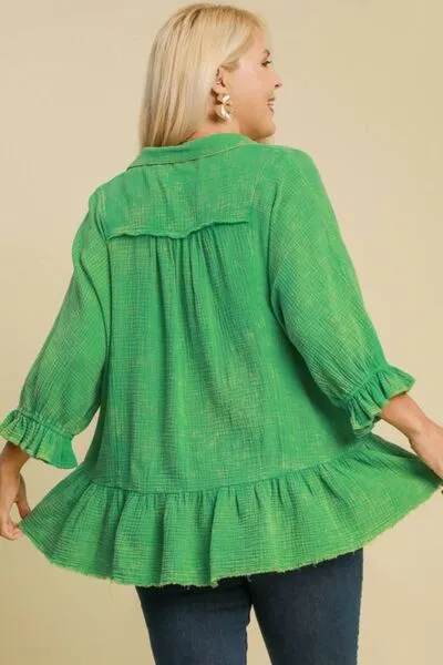 Green Mineral Washed Cotton Gauze Top