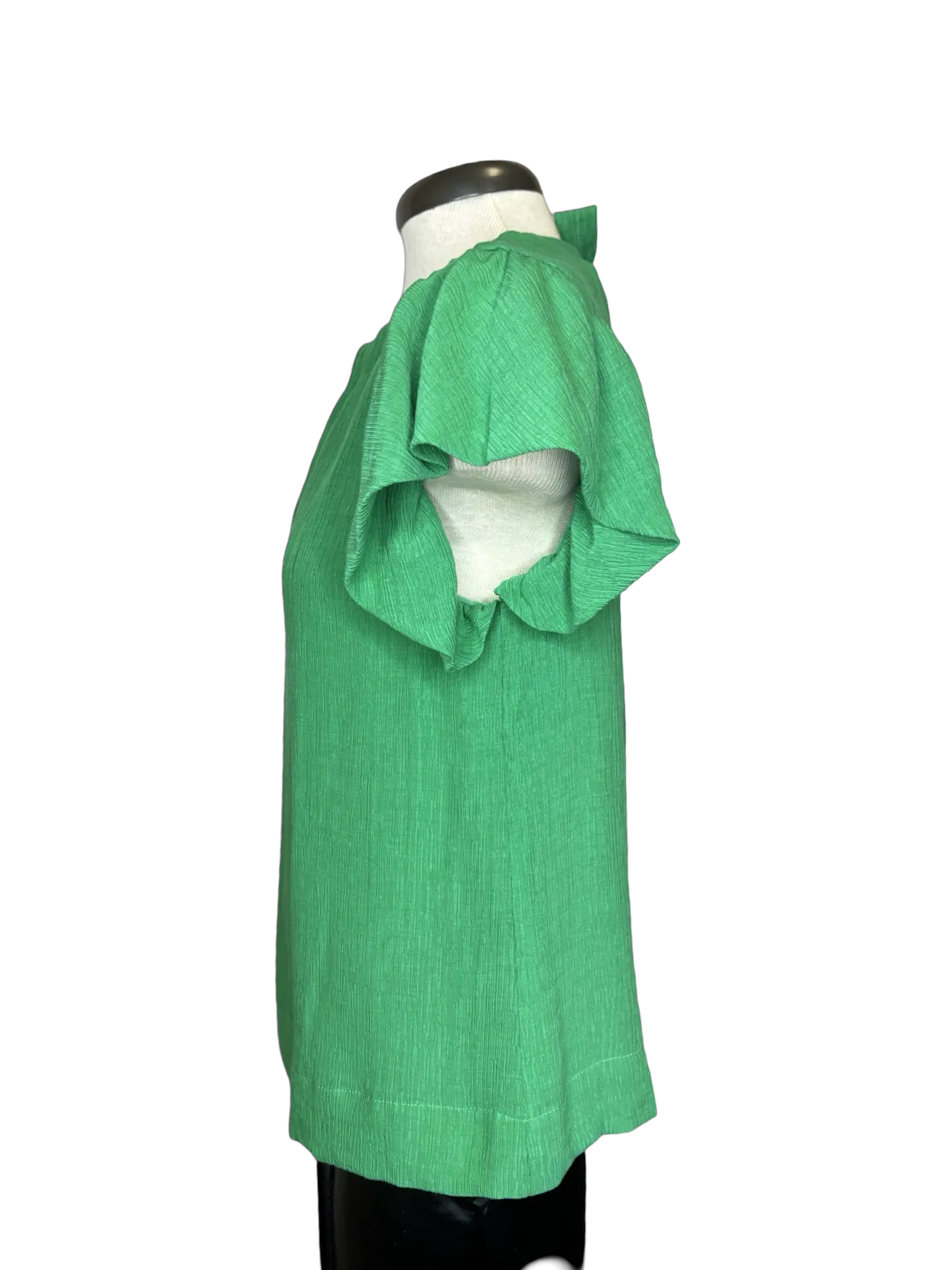 Green Ruched Neck Ruffle Top