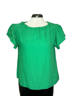 Green Ruched Neck Ruffle Top