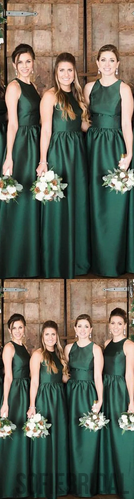 Green Satin Bridesmaid Dresses, A-line Bridesmaid Dresses, Long Bridesmaid Dresses, PD0513