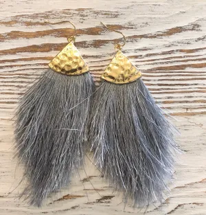 Grey Feathery Gold Hammered Earrings