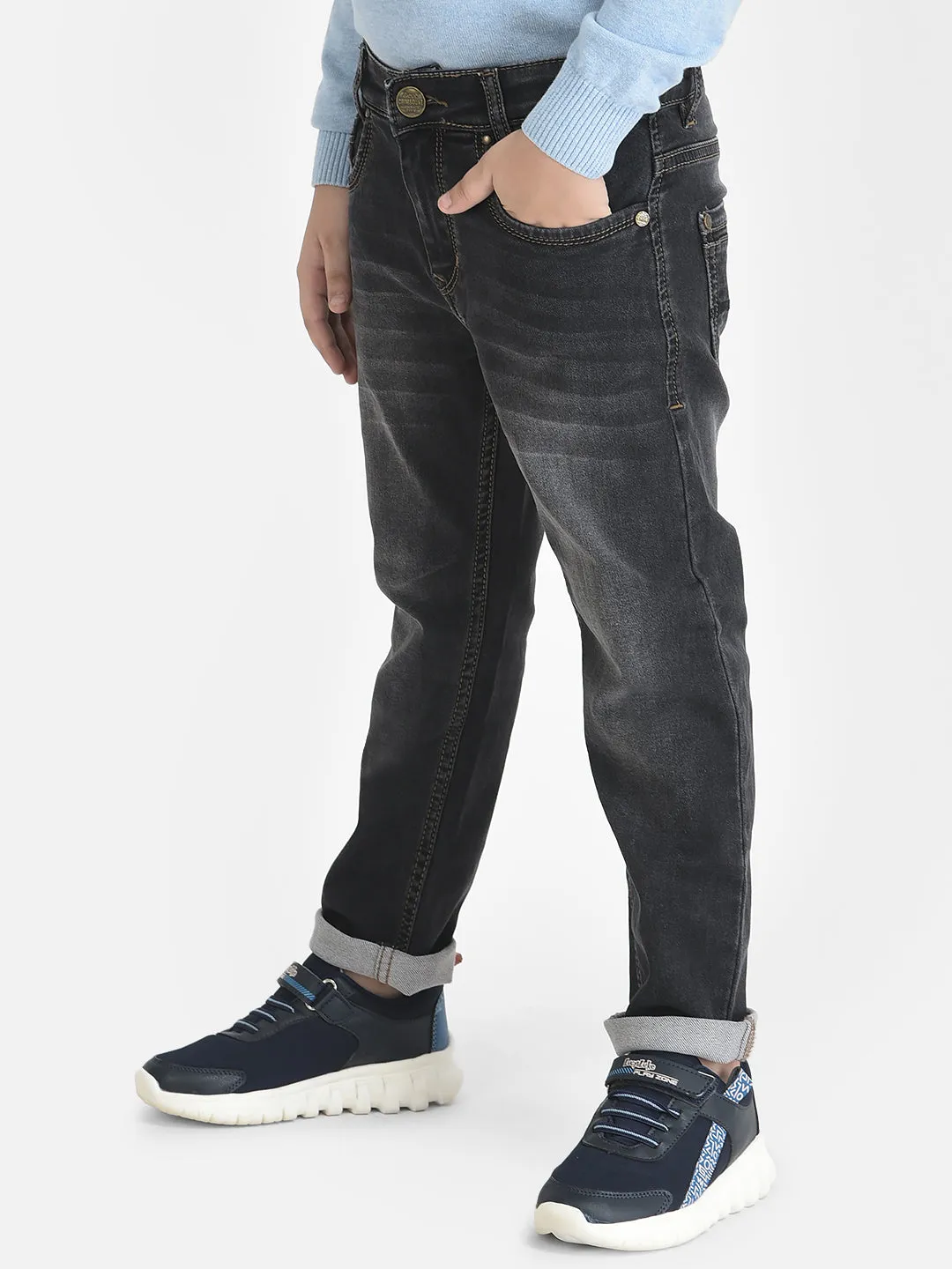 Grey Jeans in Light Wash Detail