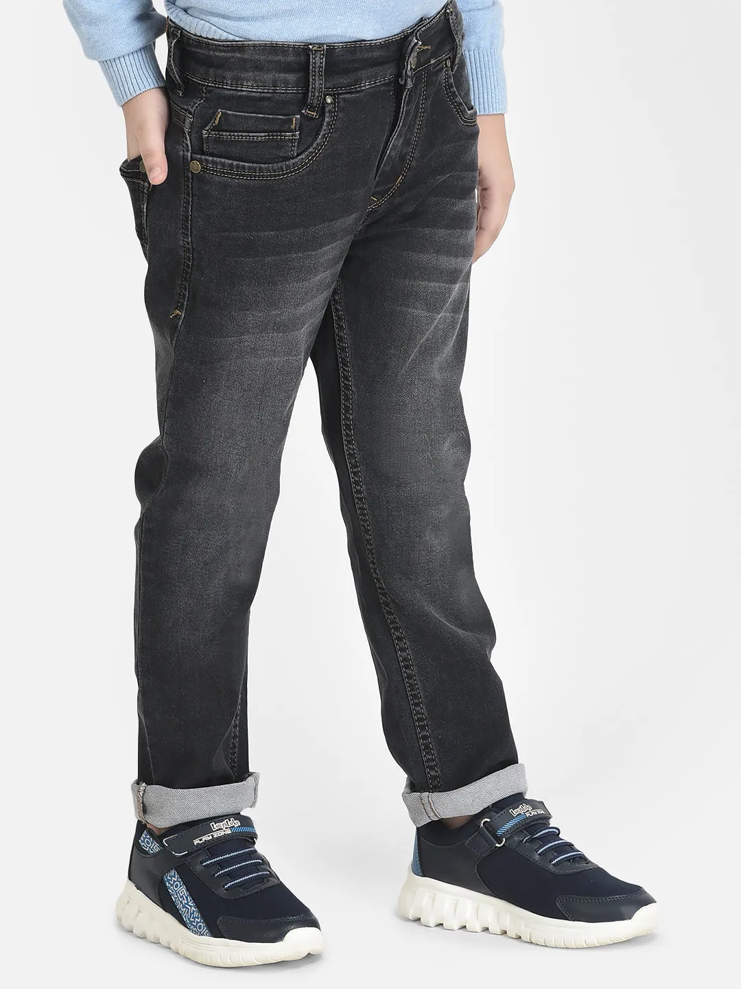 Grey Jeans in Light Wash Detail