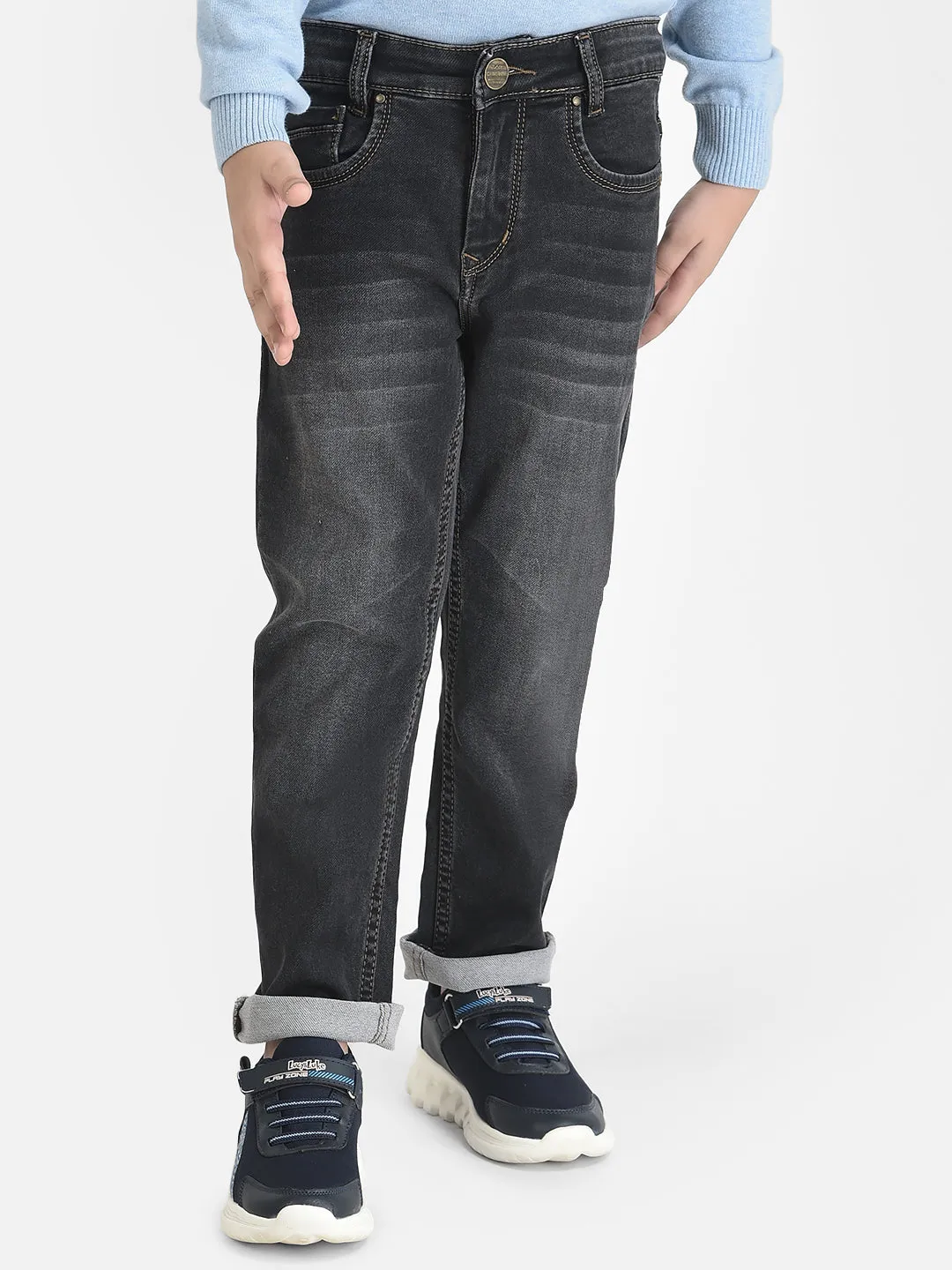 Grey Jeans in Light Wash Detail