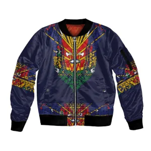 Haiti Flag Sleeve Zip Bomber Jacket Traditional Dashiki Black Color LT03