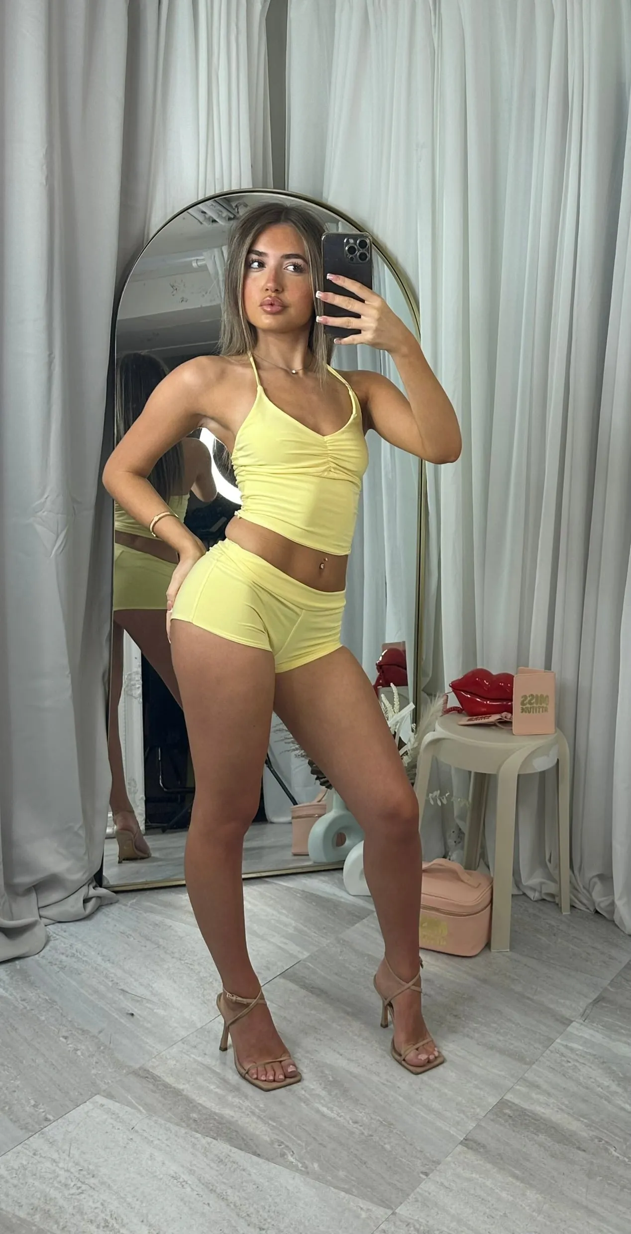Halter Neck Slinky Crop Top & Shorts Co-Ord Set