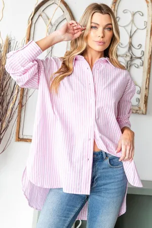 Hazel Blues® |  First Love Striped Button Down High-Low Hem Shirt