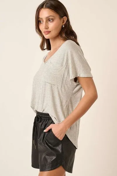 Hazel Blues® |  Mittoshop Striped V-Neck Short Sleeve T-Shirt