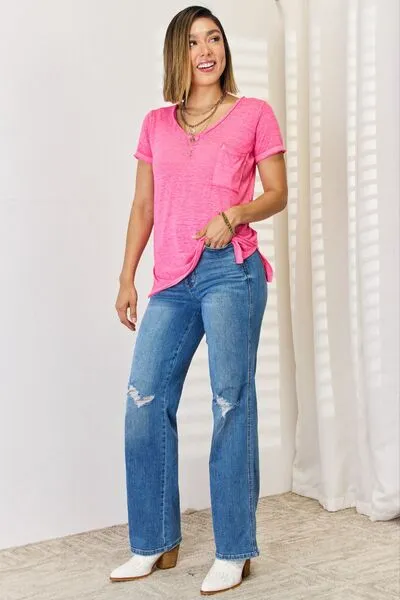 Hazel Blues® |  Zenana V-Neck Short Sleeve Slit T-Shirt
