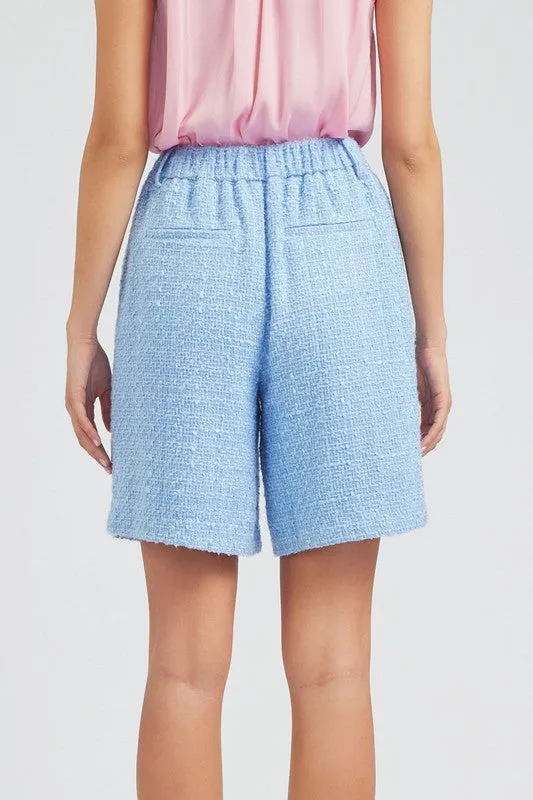 High-Rise Side Pocket Tweed Shorts