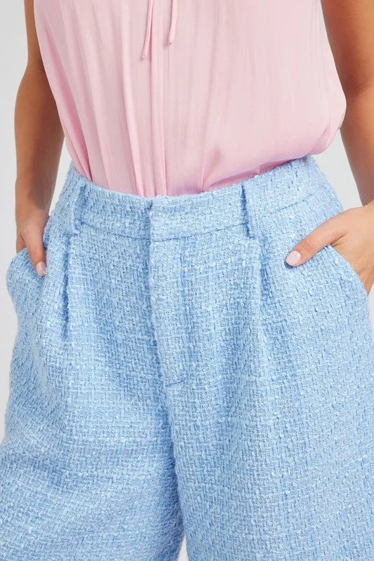 High-Rise Side Pocket Tweed Shorts