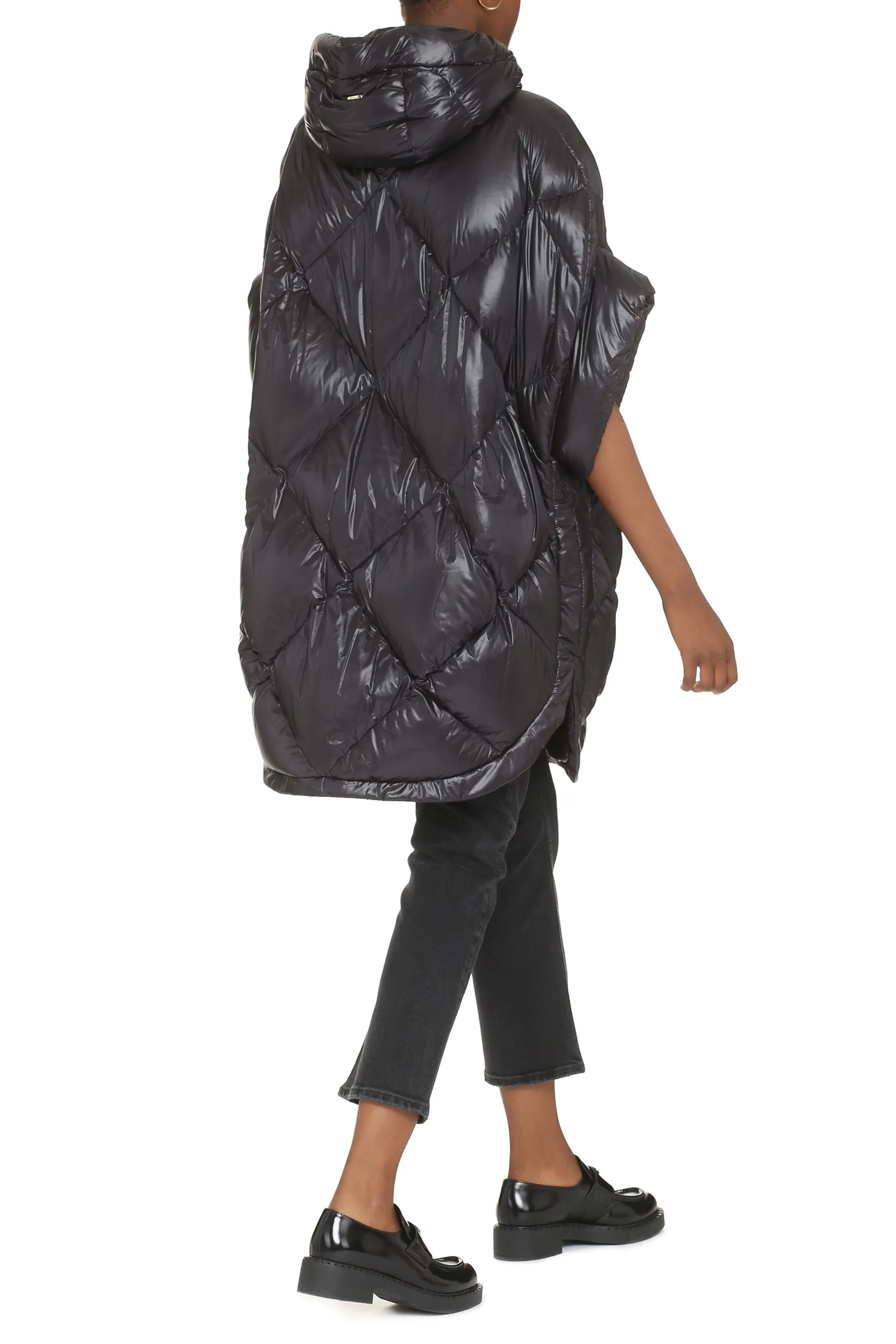 Hooded padded cape coat