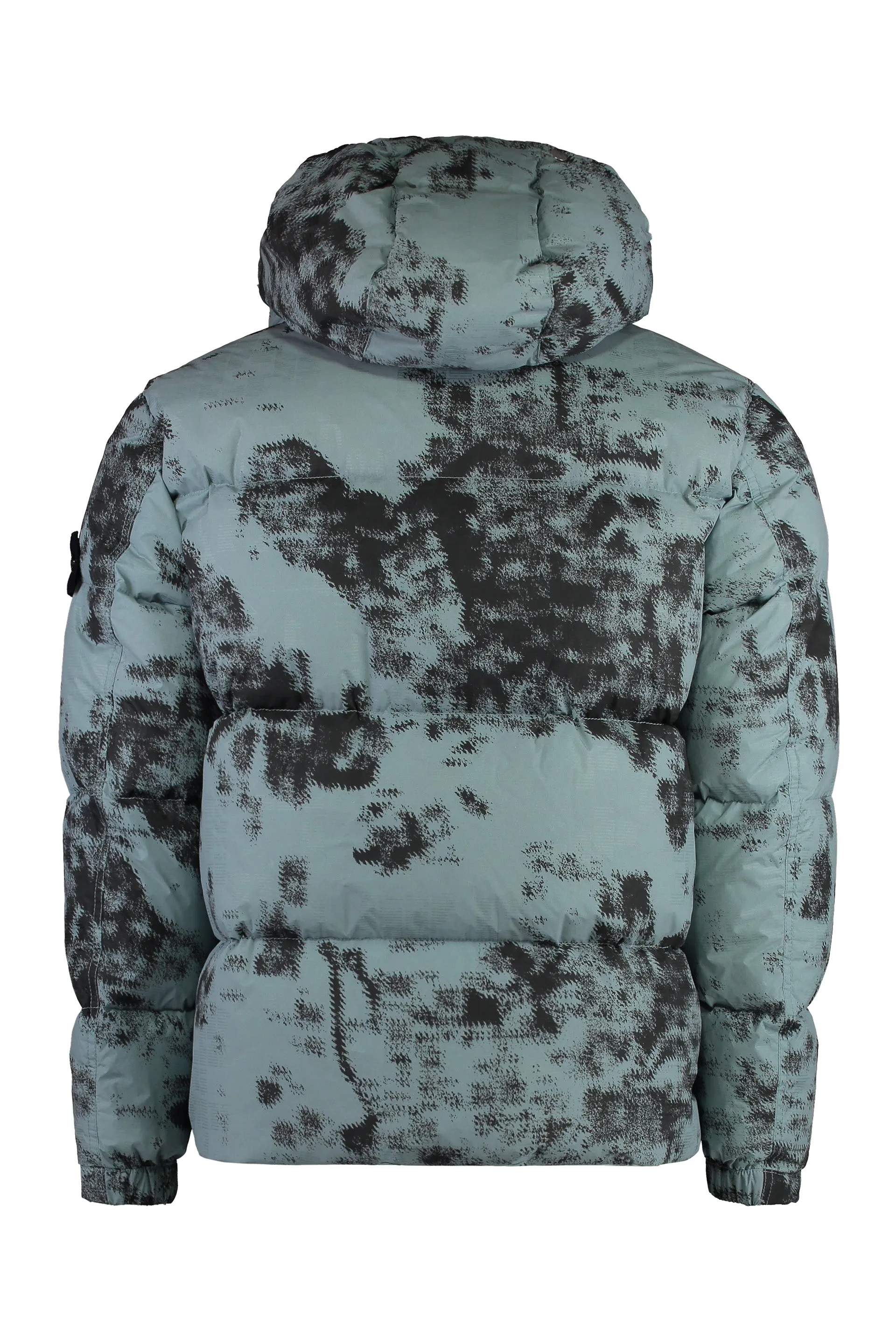 Hooded techno fabric down jacket