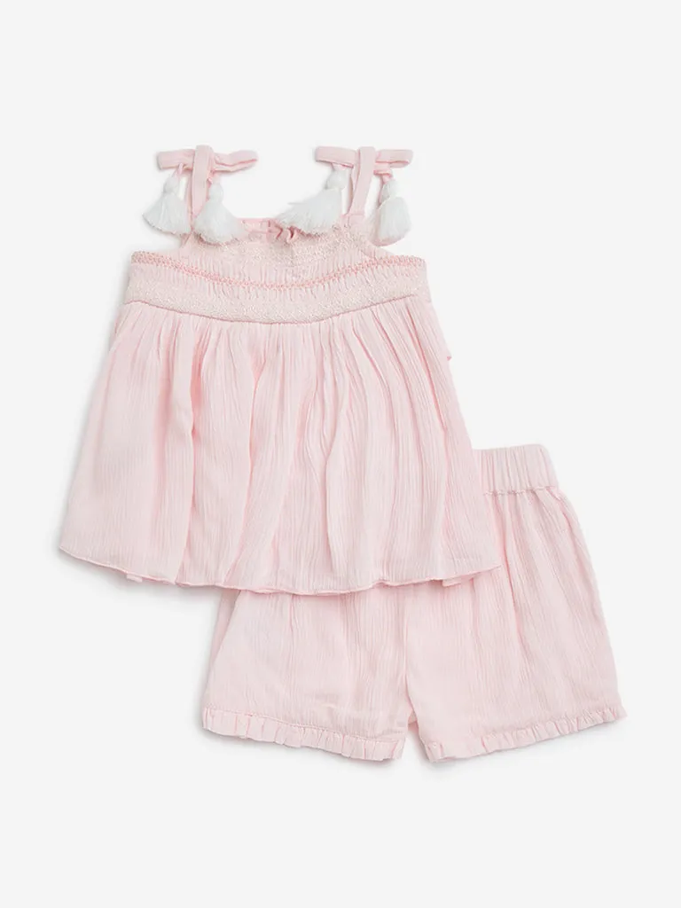HOP Baby Pink Crinkle Textured Top with Shorts Set
