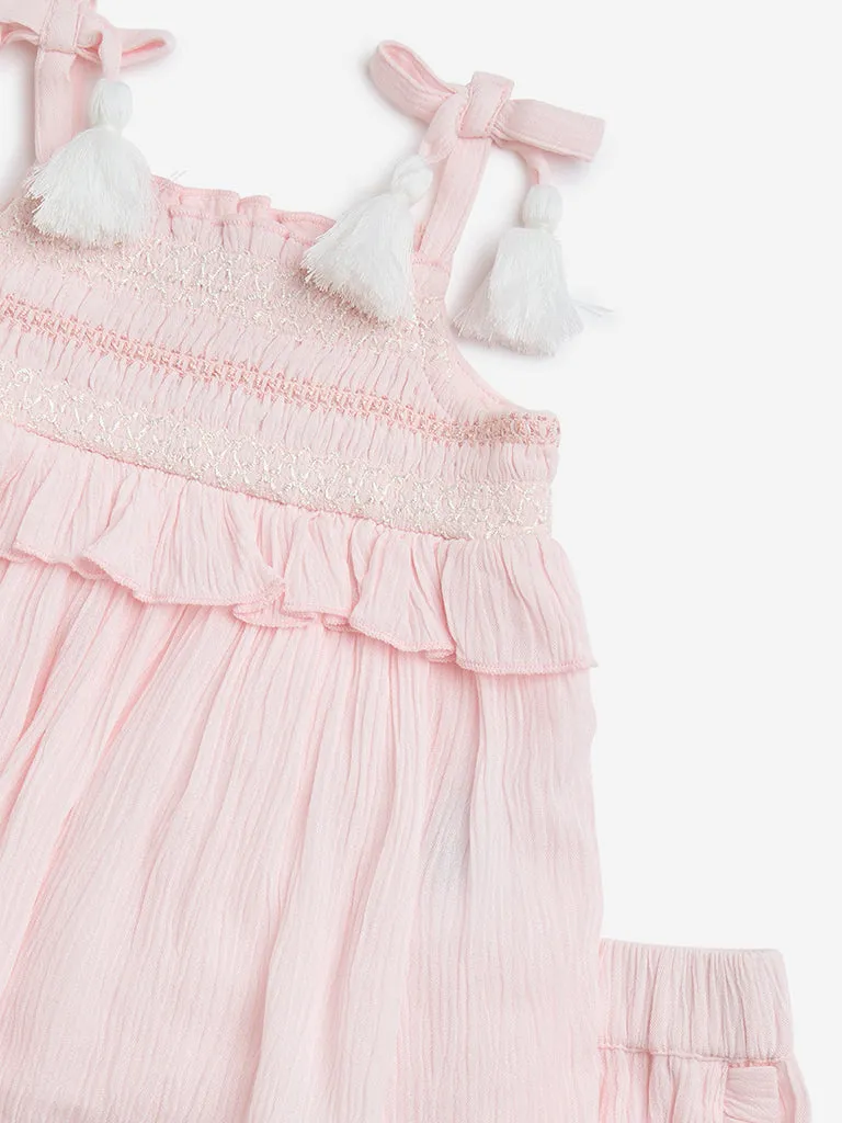 HOP Baby Pink Crinkle Textured Top with Shorts Set